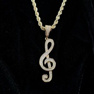 NEW MUSIC NOTE FULL LAB DIAMONDS 18K GOLD CHAIN MADE IN ITALY *LIFETIME WARRANTY
